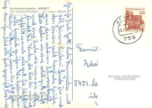 AK / Ansichtskarte Sasbachwalden Familienerholungsheim Hohritt im Schwarzwald Sasbachwalden