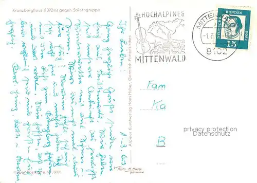 AK / Ansichtskarte Mittenwald_Bayern Kranzberghaus gegen Soierngruppe Winterzauber in den Alpen Mittenwald Bayern