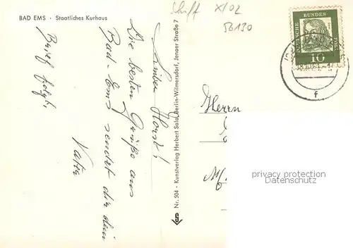 AK / Ansichtskarte Bad_Ems Staatliches Kurhaus an der Lahn Fahrgastschiff Bad_Ems