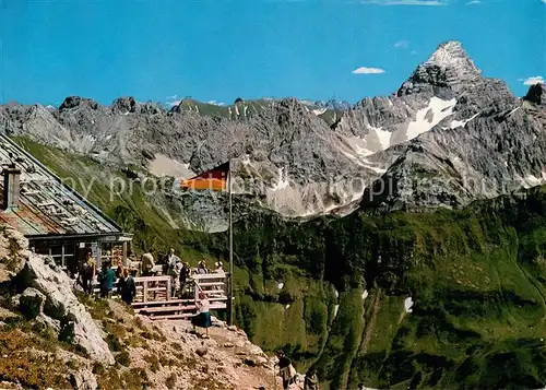 AK / Ansichtskarte Oberstdorf Nebelhorn Gipfelhuette mit Hochvogel Allgaeuer Alpen Oberstdorf