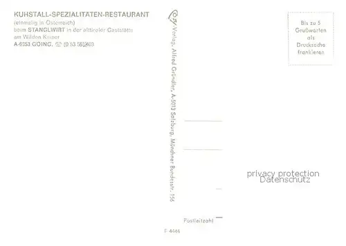 AK / Ansichtskarte Going_Wilden_Kaiser_Tirol Kuhstall Spezialitaeten Restaurant Stanglwirt alttiroler Gaststaette Going_Wilden_Kaiser_Tirol