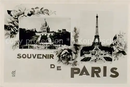 AK / Ansichtskarte Paris_75 La Basilique de Sacre Coeur et l escauer monumental   La Tour Eiffel 