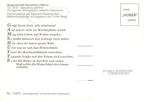 AK / Ansichtskarte Garmisch Partenkirchen Bergwirtschaft Gamhuette Aussenansicht Garmisch Partenkirchen