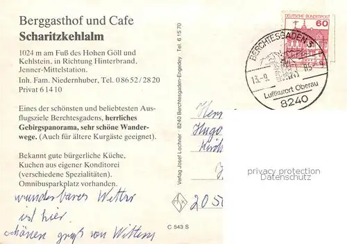 AK / Ansichtskarte Scharitzkehlalm_1024m_Berchtesgaden Berggasthof Cafe Scharitzkehlalm Aussenansicht m. Hohen Goell u. Kehlstein 