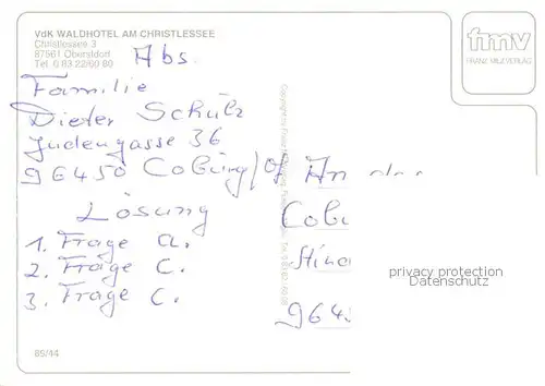 AK / Ansichtskarte Oberstdorf VdK Waldhotel am Christlessee Oberstdorf