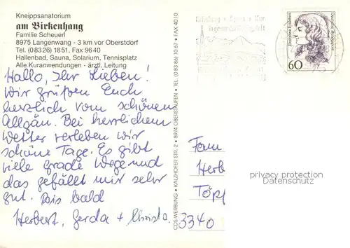 AK / Ansichtskarte Langenwang_Fischen Kneippsanatorium am Birkenhang Langenwang Fischen