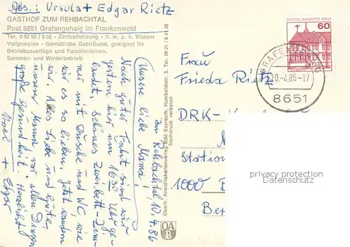 AK / Ansichtskarte Grafengehaig Gasthof zum Rehbachtal Rehkitz Grafengehaig