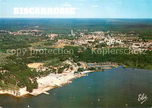 AK / Ansichtskarte Biscarrosse__40_Landes La plage du Lac au fond le Bourg Vue aerienne 