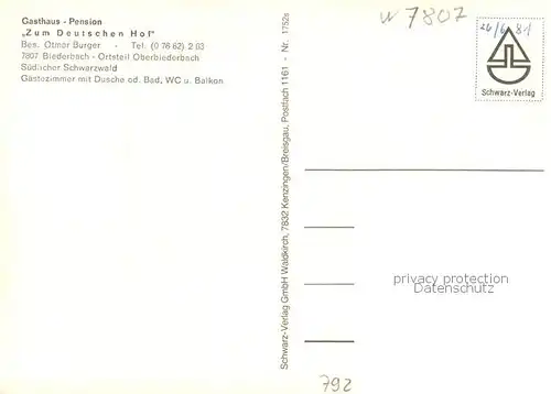 AK / Ansichtskarte Biederbach_Schwarzwald Gasthaus Pension Deutscher Hof Biederbach Schwarzwald