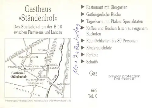 AK / Ansichtskarte Muenchweiler_Rodalb Gaestehaus Staendenhof Gastraeume Muenchweiler_Rodalb