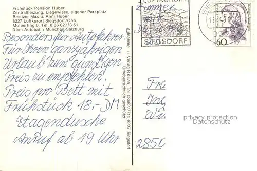 AK / Ansichtskarte Siegsdorf_Oberbayern Panorama Fruehstueckspension Huber Siegsdorf Oberbayern