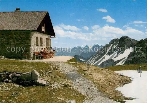 AK / Ansichtskarte Fiderepasshuette_2078m_Oberstdorf Berghuette Blick auf Allgaeuer Alpen 