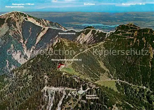 AK / Ansichtskarte Herzogstandhaeuser_1575m_Walchenseer_Berge Fliegeraufnahme Herzogstandhaeuser u. Sessellift Bergstation   Gratwanderung   Staffelsee 