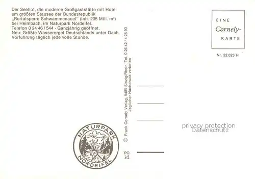 AK / Ansichtskarte Rurtalsperre_Schwammenauel Hotel Cafe Der Seehof m. Rurtalsperre Rurtalsperre