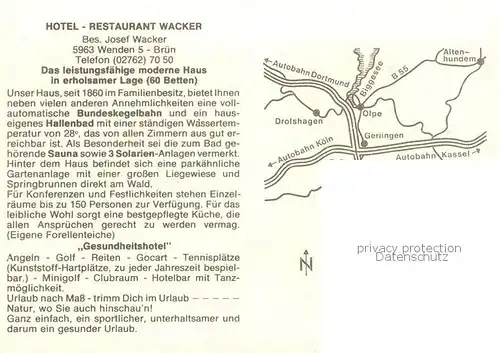 AK / Ansichtskarte Wenden_Biggetal Fliegeraufnahme Hotel Wacker Teilansichten m. Anfahrt Wenden Biggetal