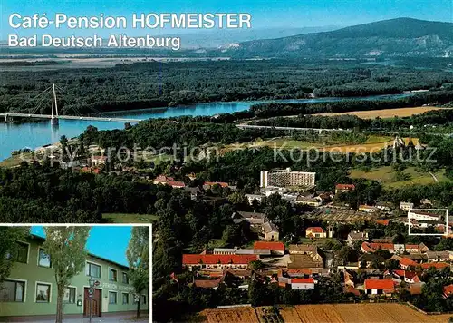 AK / Ansichtskarte Bad_Deutsch Altenburg Fliegeraufnahme Gesamtansicht u. Cafe Pension Hofmeister Bad_Deutsch Altenburg