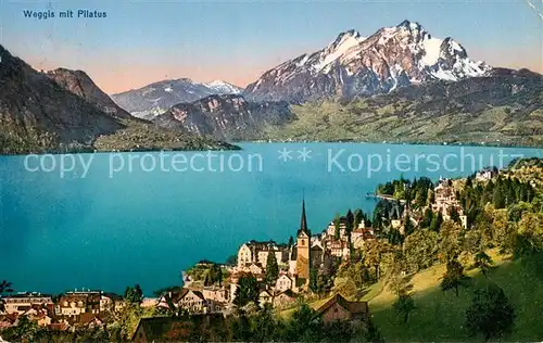 AK / Ansichtskarte Weggis_Vierwaldstaettersee Panorama mit Pilatus Weggis_Vierwaldstaettersee