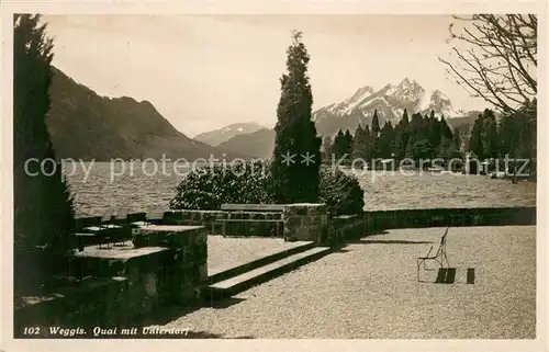 AK / Ansichtskarte Weggis_Vierwaldstaettersee Quai mit Unterdorf Weggis_Vierwaldstaettersee