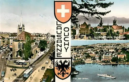 AK / Ansichtskarte Lausanne_Ouchy Eglise St Francois Vue par avion La Chateau et la Cathedrale Lausanne Ouchy
