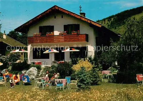 AK / Ansichtskarte Oberammergau Gaestehaus u. Terrasse Cafe Wenger Aussenansicht Oberammergau