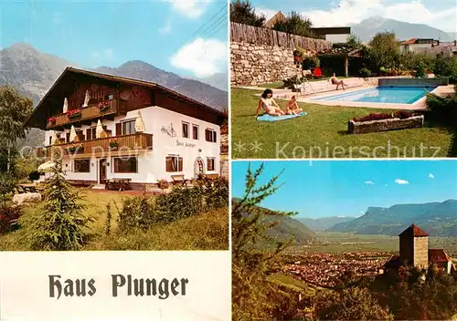 AK / Ansichtskarte Dorf Tirol_Suedtirol_IT Haus Plunger Aussenansicht m. Pool 