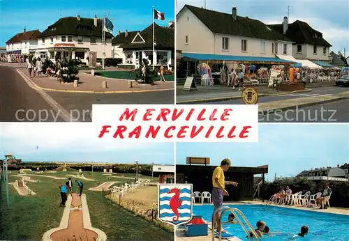 AK / Ansichtskarte Merville Franceville Plage Zentrum Ladengeschaefte Souvenirs Cafe Minigolf Swimming Pool Merville Franceville Plage