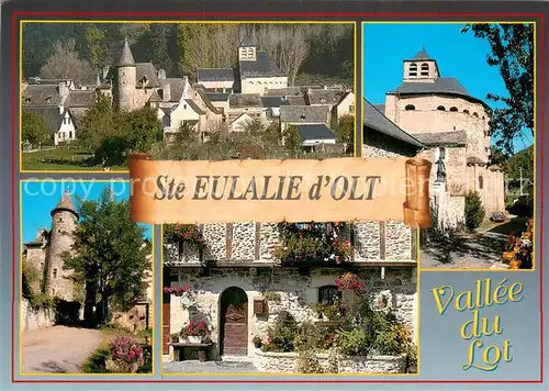 AK / Ansichtskarte Sainte Eulalie d_Olt Vues d ensemble de la ville Vallee du Lot Eglise Tour Sainte Eulalie d_Olt