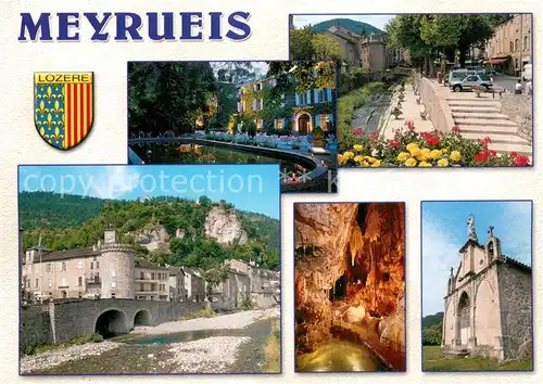 AK / Ansichtskarte Meyrueis_48_Lozere Chateau d Ayres Quais Tour Pont de l horloge Grotte de Dargilan Eglise de la Vierge 