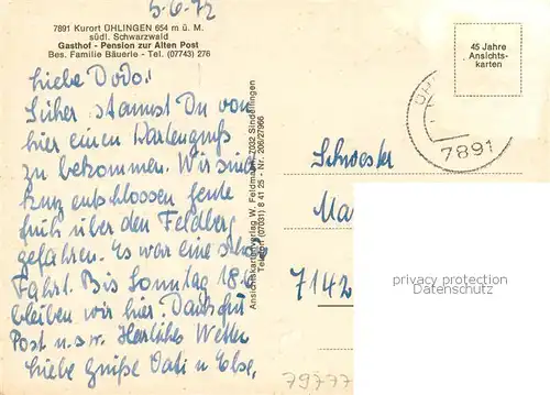 AK / Ansichtskarte uehlingen Birkendorf Gasthof Pension zur alten Post Kurort im Schwarzwald uehlingen Birkendorf