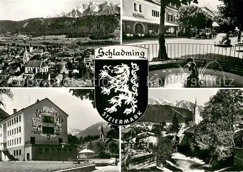AK / Ansichtskarte Schladming_Obersteiermark Panorama Ortspartie Bemaltes Haus Kirche Schladming_Obersteiermark