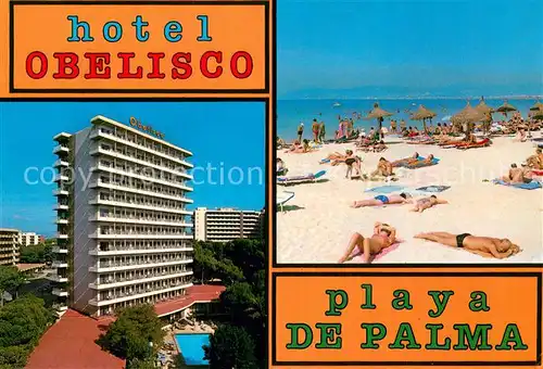 AK / Ansichtskarte Playa_de_Palma_Mallorca Hotel Obelisco Strand Playa_de_Palma_Mallorca
