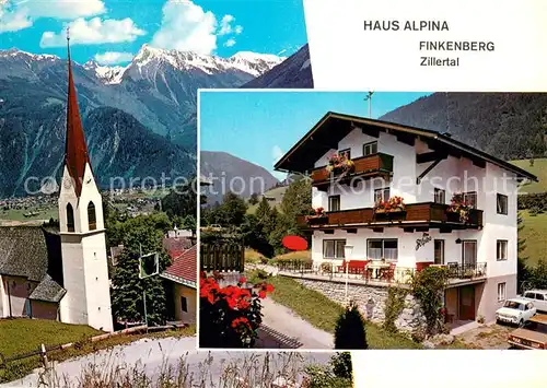 AK / Ansichtskarte Finkenberg__Zillertal_Tirol_AT Gaestehaus Pension Haus Alpina Kirche Alpenblick 