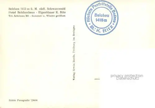 AK / Ansichtskarte Schoenau_Schwarzwald Belchen Hotel Belchenhaus Panorama Schoenau Schwarzwald