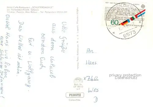 AK / Ansichtskarte Pottenstein_Oberfranken Hotel Cafe Restaurant Schuettersmuehle Fraenkische Schweiz Pottenstein_Oberfranken