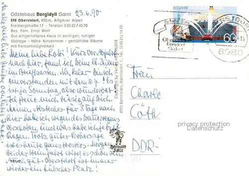 AK / Ansichtskarte Oberstdorf Gaestehaus Bergidyll Gastraeume Gaestezimmer Panorama Alpen Oberstdorf