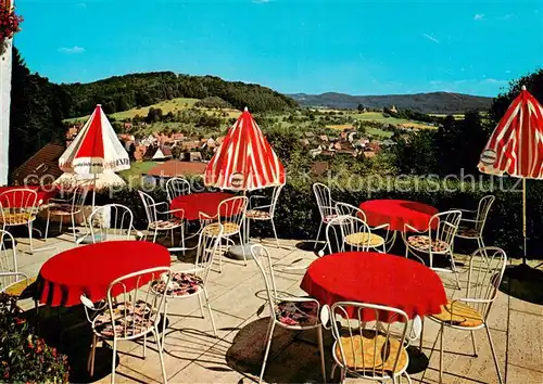 AK / Ansichtskarte Huettenbach Pension Restaurant Cafe St. Hubertus Terrasse Huettenbach
