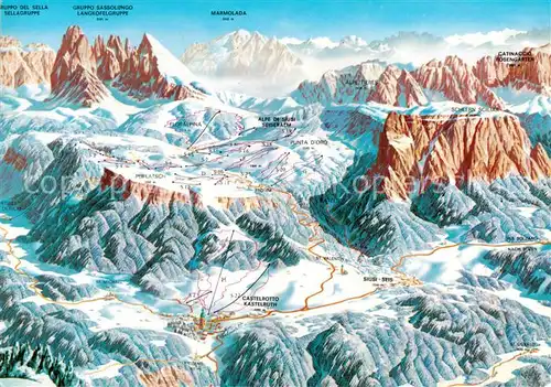 AK / Ansichtskarte Kastelruth_Suedtirol Panoramakarte Seis und Seiseralm aus der Vogelperspektive Kastelruth_Suedtirol