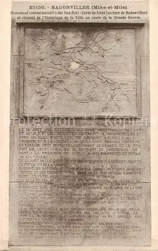 AK / Ansichtskarte Badonviller_54_Meurthe et Moselle Monument commemoratif Carte du front secteur de Badonviller et resume de lhistorique de la Ville au cours de la Grande Guerre 