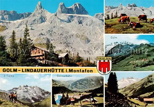 AK / Ansichtskarte Tschagguns_Vorarlberg Golm Lindauerhuette im Montafon Alpenpanorama Almvieh Tschagguns Vorarlberg
