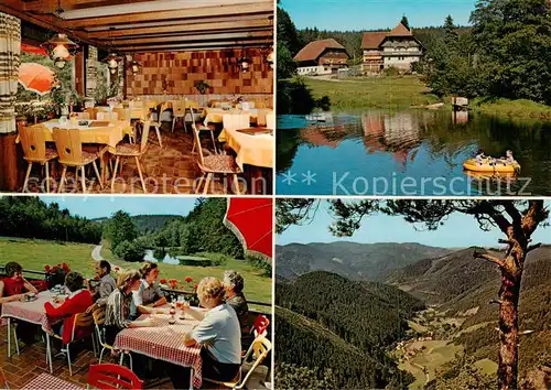 AK / Ansichtskarte Fohrenbuehl Cafe Penson Lauble Gastraum Terrasse Teich Landschaftspanorama Schwarzwald Fohrenbuehl
