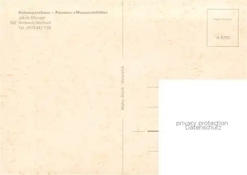 AK / Ansichtskarte Kirnbach_Wolfach Hoehengasthaus Pension Moosenmaettle Teich Kirnbach Wolfach