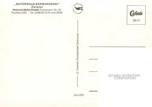 AK / Ansichtskarte Zwiesel__Niederbayern Bayerwald Baerwurzerei Probierstube Destillierblase Wappen 