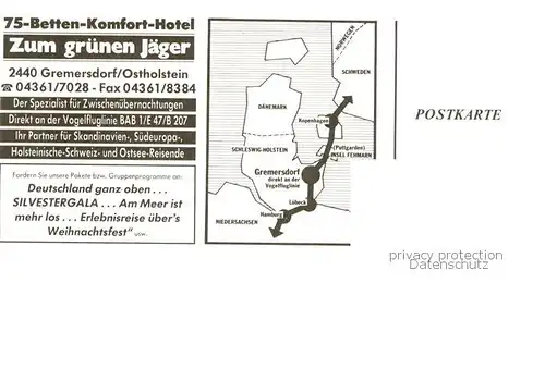 AK / Ansichtskarte Gremersdorf_Holstein Hotel Restaurant Zum gruenen Jaeger an der Vogelfluglinie Gremersdorf_Holstein