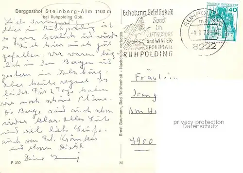 AK / Ansichtskarte Ruhpolding Berggasthof Steinberg Alm Ruhpolding