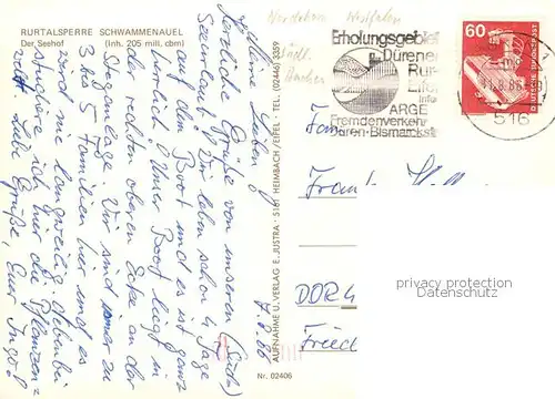 AK / Ansichtskarte Rurtalsperre_Schwammenauel Fliegeraufnahme mit Der Seehof Rurtalsperre