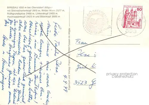 AK / Ansichtskarte Birgsau_Oberstdorf mit Steinschartenkopf Wilder Mann Rothgrundspitze Linkerskopf Hochrappenkopf und Biberkopf 