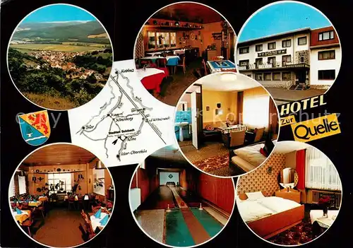 AK / Ansichtskarte Sulzbach_Kirn_Nahe Hotel Restaurant Zur Quelle Gastraeume Kegelbahn Zimmer 