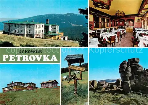 AK / Ansichtskarte Krkonose_CZ Zotavovna ROH Petrova bouda v pozadi Maly Sisak Jidelna Petrova bouda Ceske kameny 