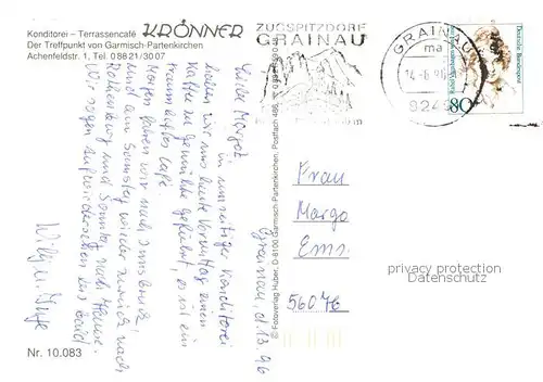 AK / Ansichtskarte Garmisch Partenkirchen Konditorei Cafe Kroenner Terrasse Garmisch Partenkirchen