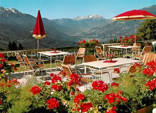 AK / Ansichtskarte Greifenburg_Kaernten_AT Alm Restaurant Tschabitscher Terrasse Blick ins Drautal Alpen 